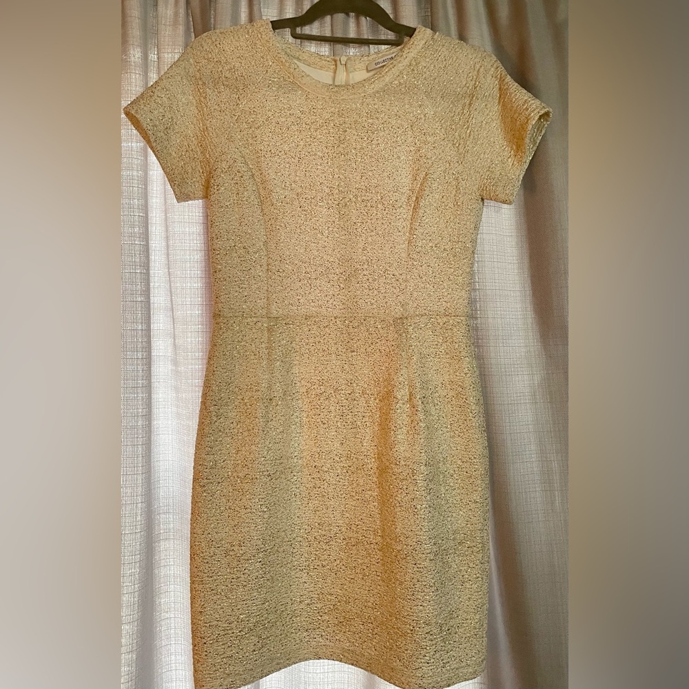 White with gold accents party dress